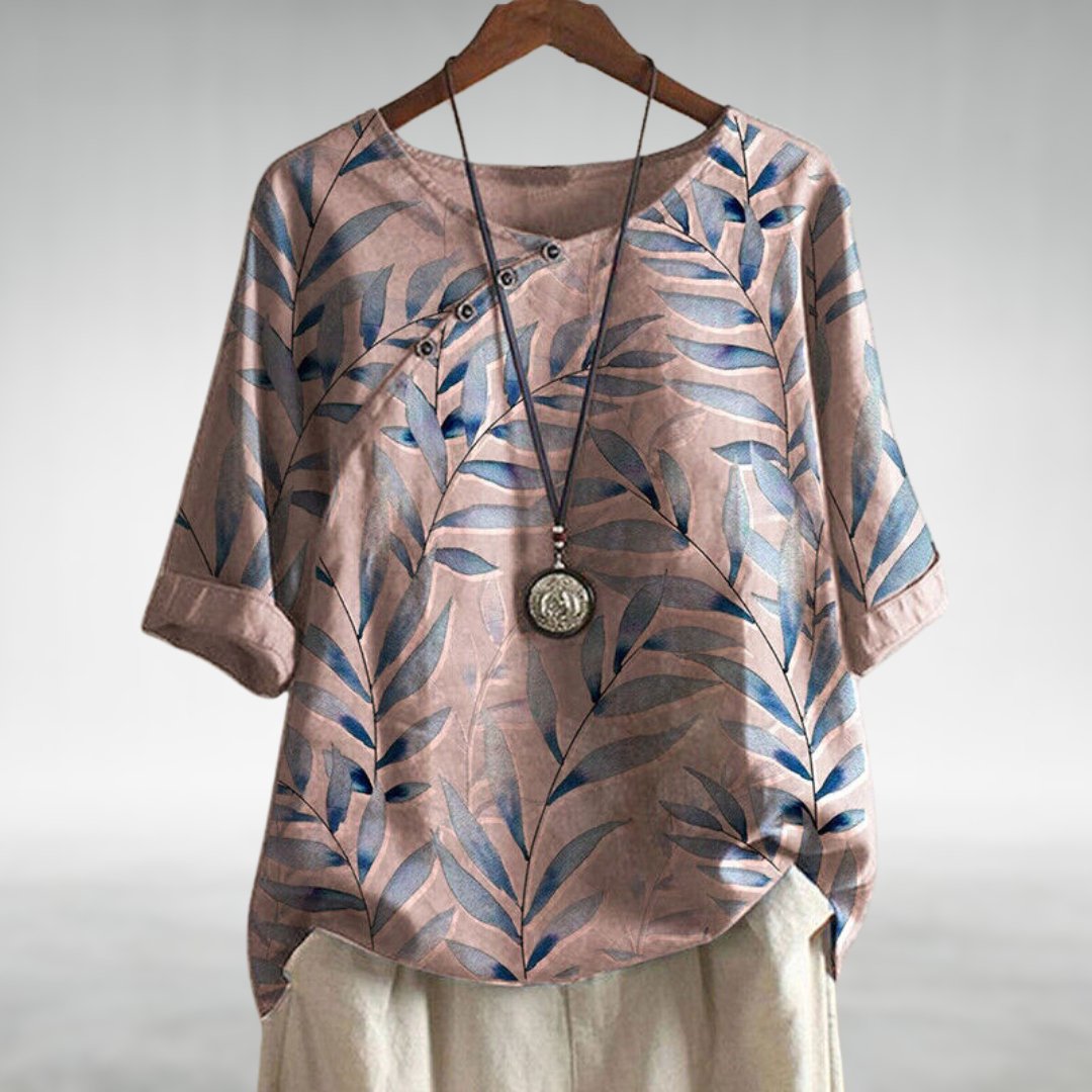 Charlotte | Chic Leaf Print Blouse with Button-Up Style