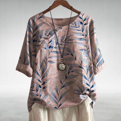 Charlotte | Chic Leaf Print Blouse with Button-Up Style