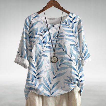 Charlotte | Chic Leaf Print Blouse with Button-Up Style