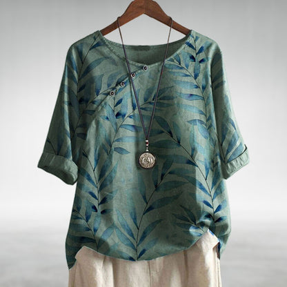 Charlotte | Chic Leaf Print Blouse with Button-Up Style
