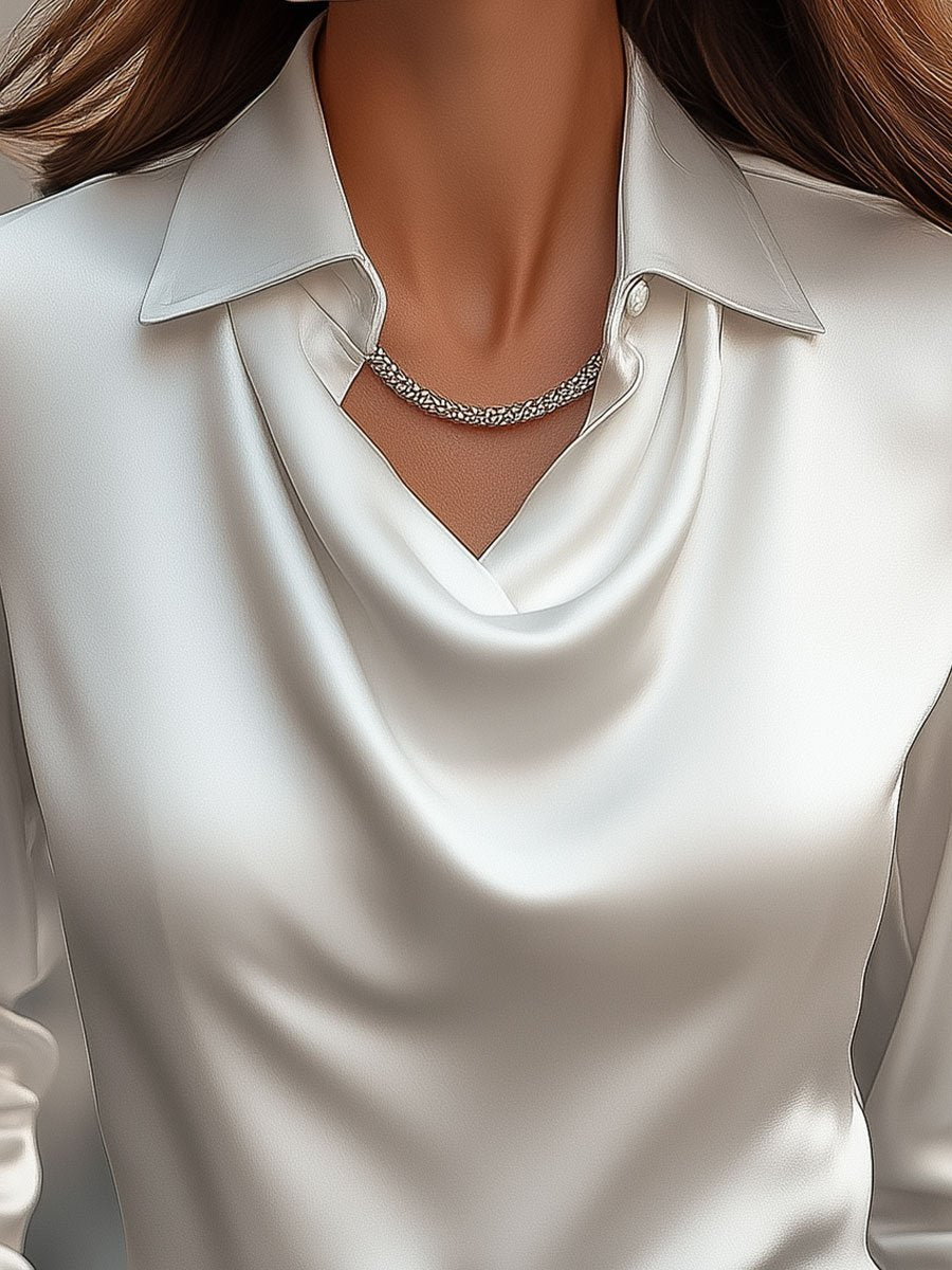 Delphine | Chic White Draped Blouse for Effortless Style