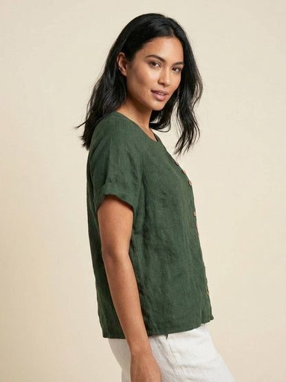 Grace | Effortless Linen Blouse with Chic Button Accents