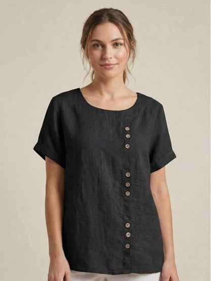 Grace | Effortless Linen Blouse with Chic Button Accents
