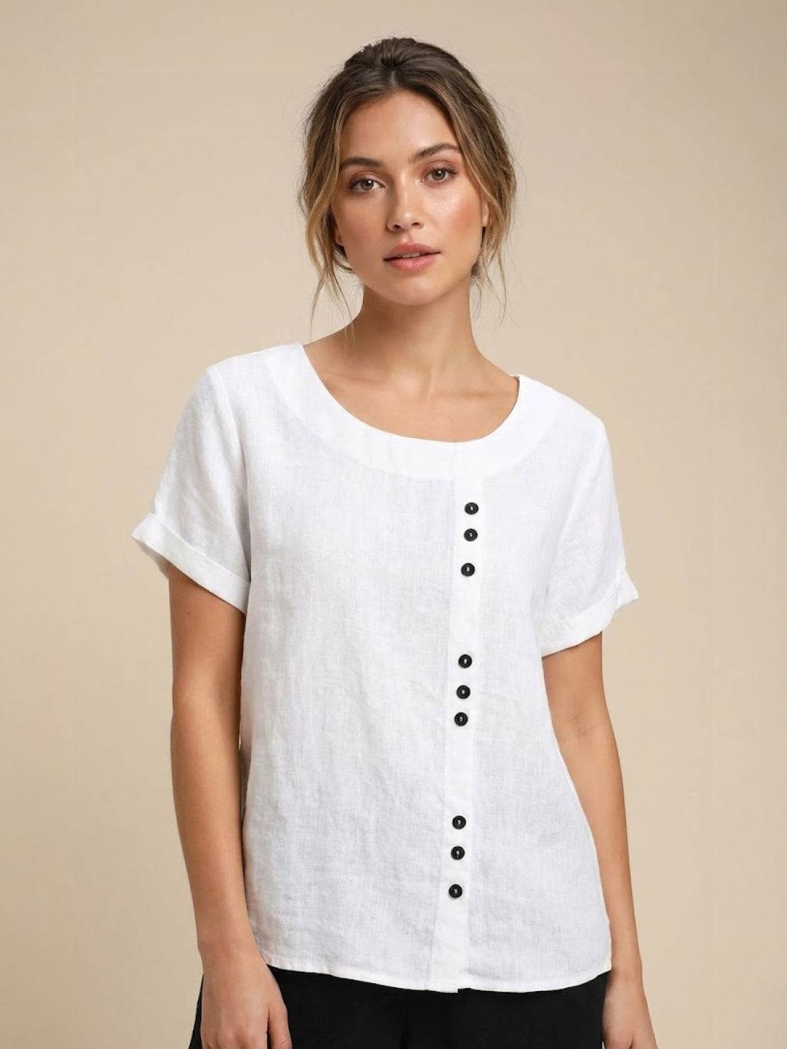 Grace | Effortless Linen Blouse with Chic Button Accents