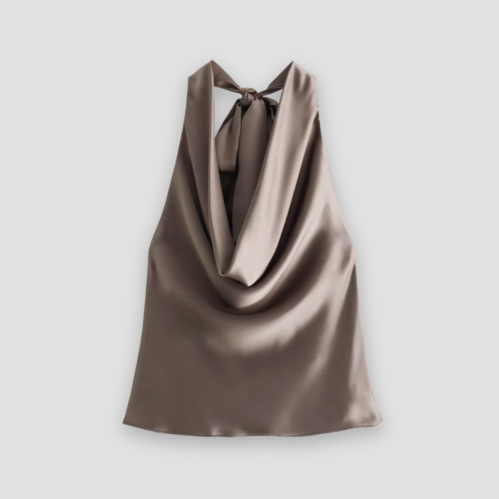 Isabella | Elegant Draped Satin Halter Tank Top