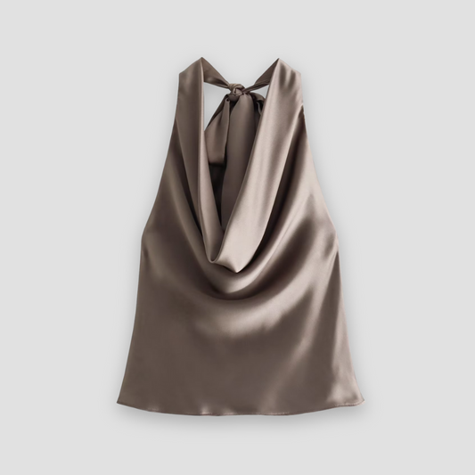 Isabella | Elegant Draped Satin Halter Tank Top