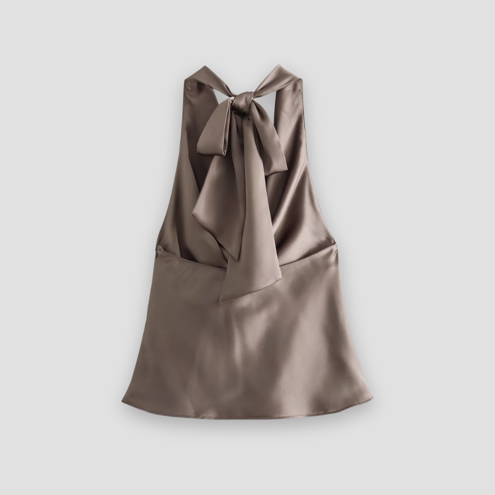 Isabella | Elegant Draped Satin Halter Tank Top