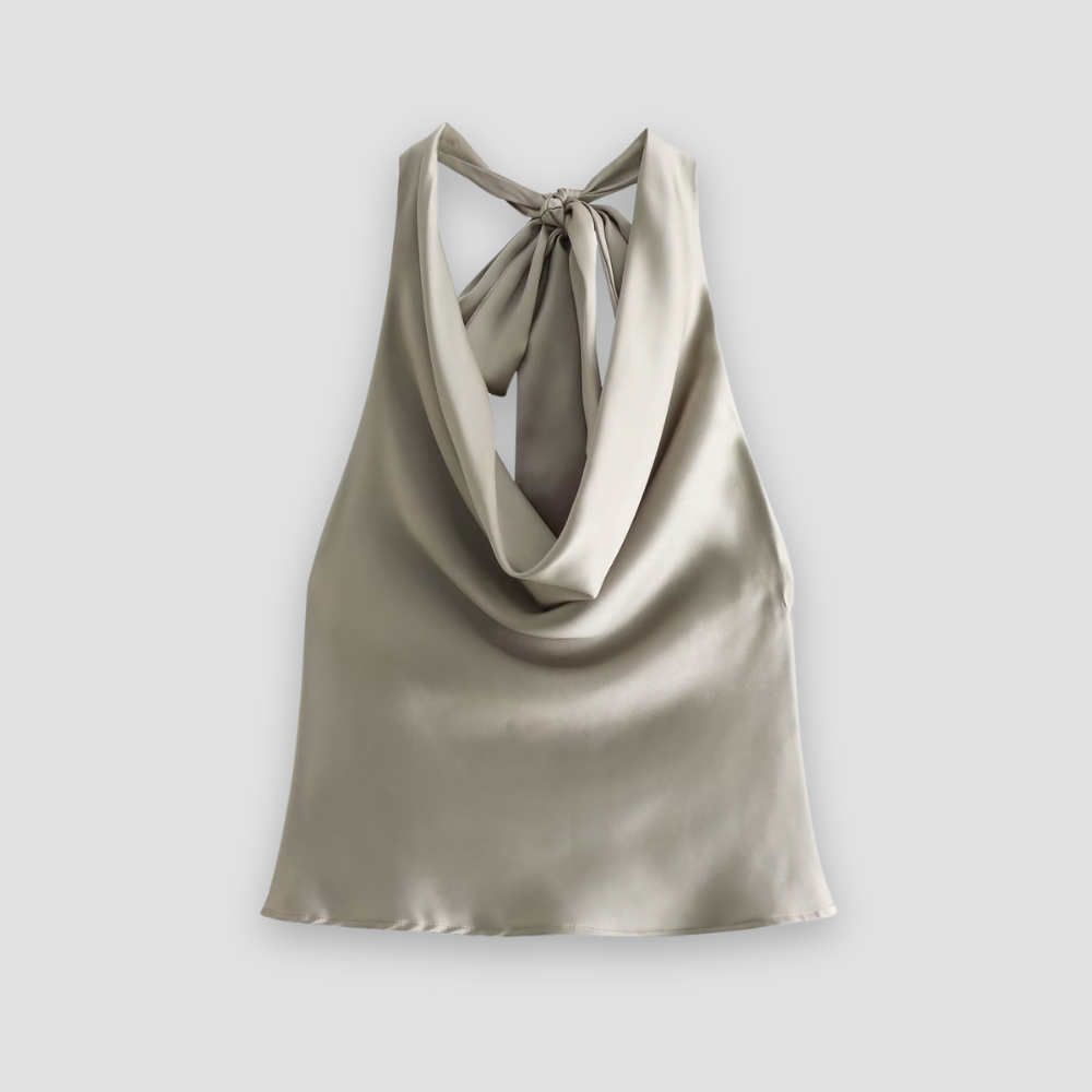 Isabella | Elegant Draped Satin Halter Tank Top