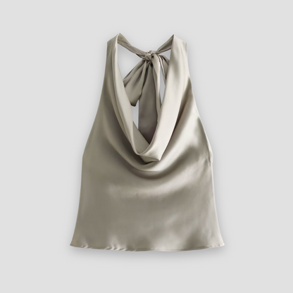 Isabella | Elegant Draped Satin Halter Tank Top