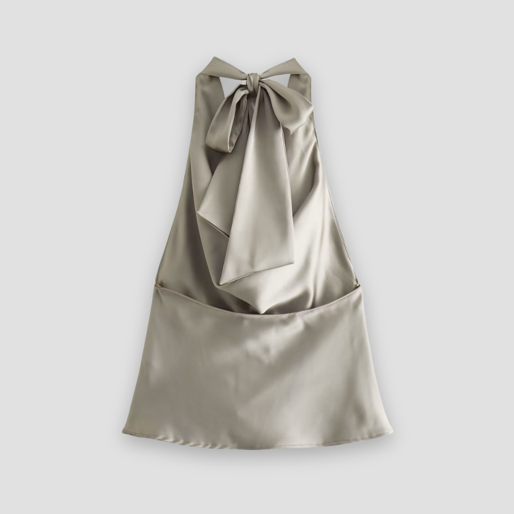 Isabella | Elegant Draped Satin Halter Tank Top