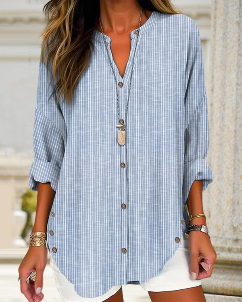 Isabella | Effortless Striped Blouse with Button Detail
