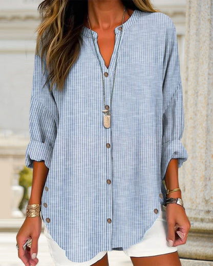 Isabella | Effortless Striped Blouse with Button Detail