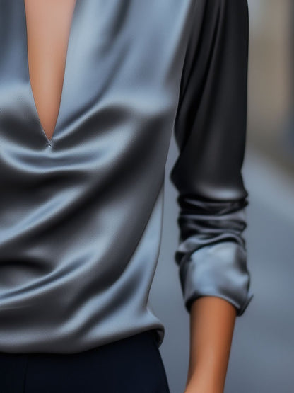 Luna | Chic Silver V-Neck Blouse for Effortless Style
