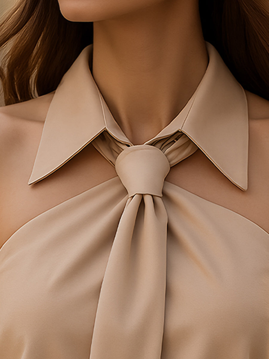 Luna | Chic Sleeveless Halter Blouse with Neck Tie
