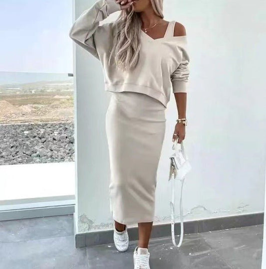 Madison | Chic Off-Shoulder Top with Fitted Midi Skirt