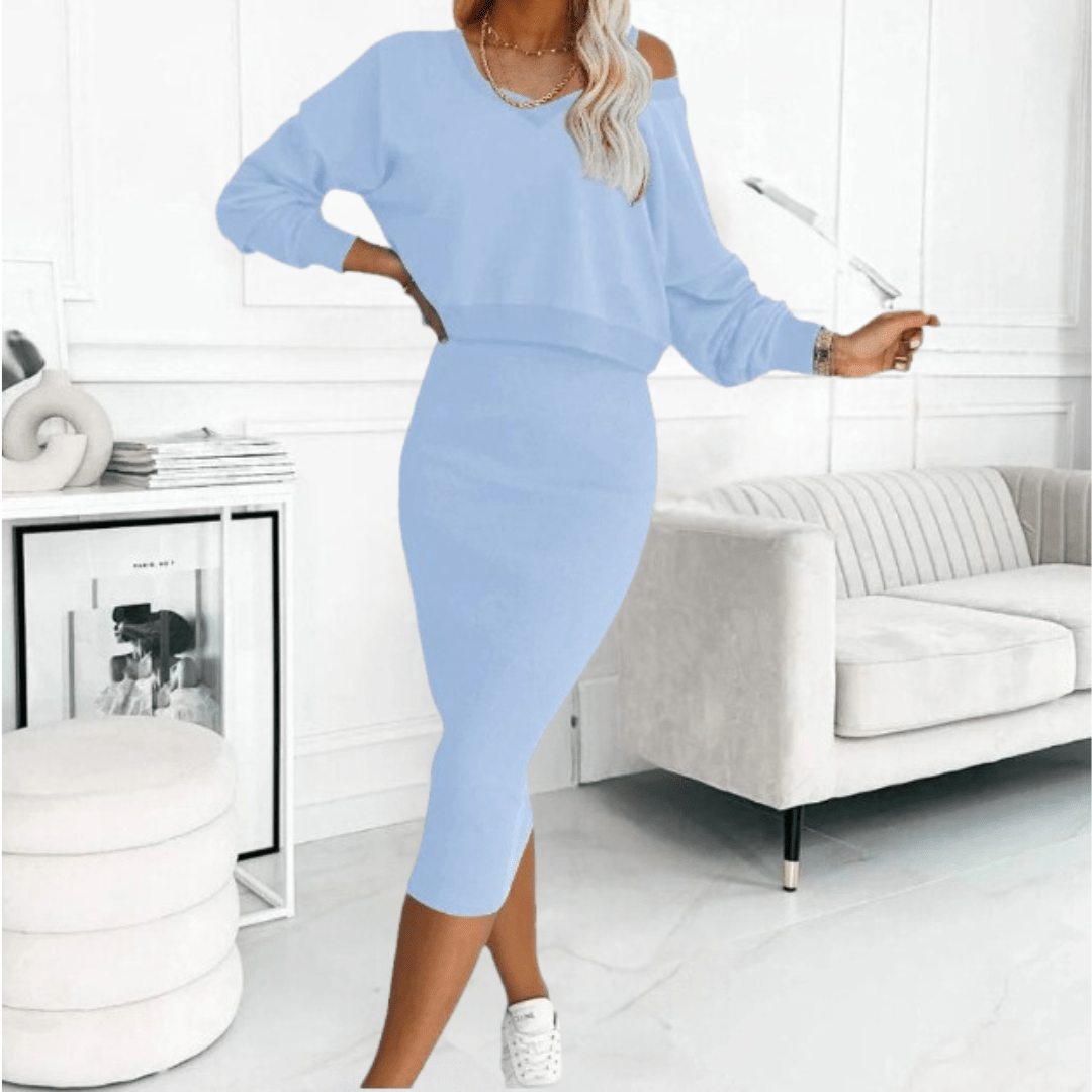 Madison | Chic Off-Shoulder Top with Fitted Midi Skirt