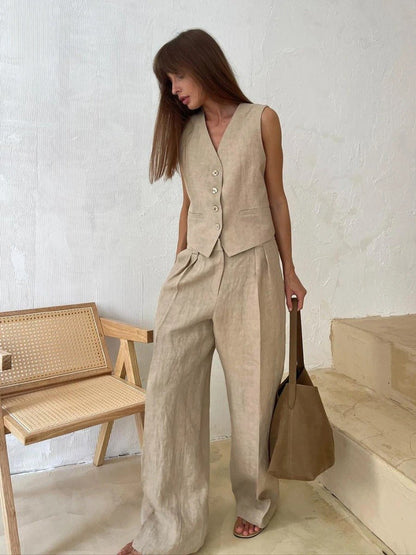 Women's Two-Piece Set | Sleeveless Vest Wide Leg Pants