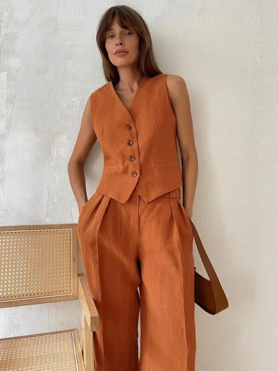 Women's Two-Piece Set | Sleeveless Vest Wide Leg Pants