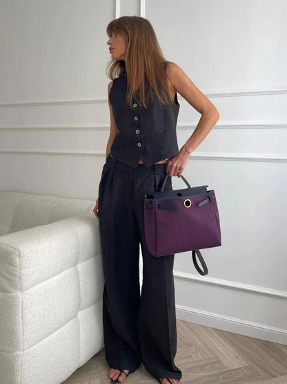 Women's Two-Piece Set | Sleeveless Vest Wide Leg Pants