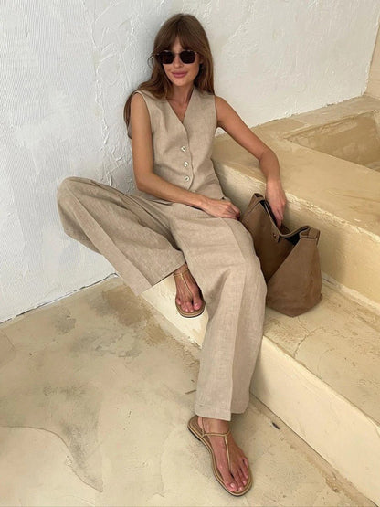 Women's Two-Piece Set | Sleeveless Vest Wide Leg Pants