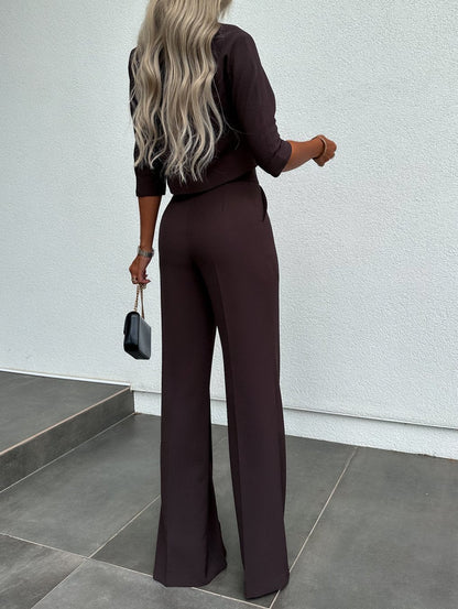 Women's Two-Piece Lounge Set | Short Sleeve Top Flare Pants