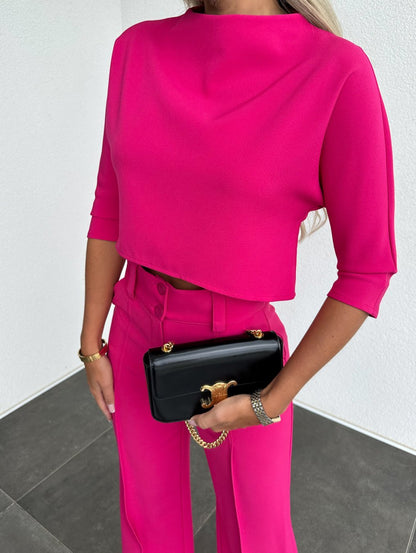 Women's Two-Piece Lounge Set | Short Sleeve Top Flare Pants