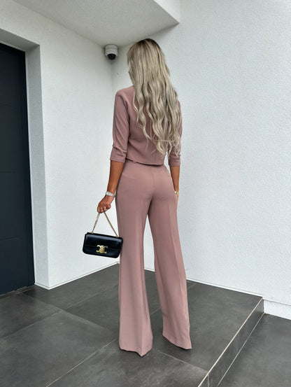 Women's Two-Piece Lounge Set | Short Sleeve Top Flare Pants