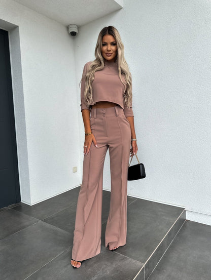 Women's Two-Piece Lounge Set | Short Sleeve Top Flare Pants