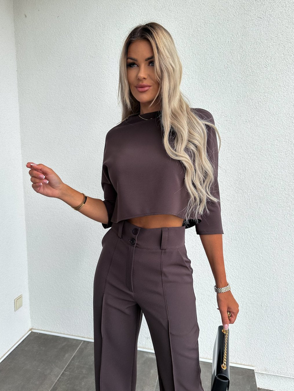 Women's Two-Piece Lounge Set | Short Sleeve Top Flare Pants