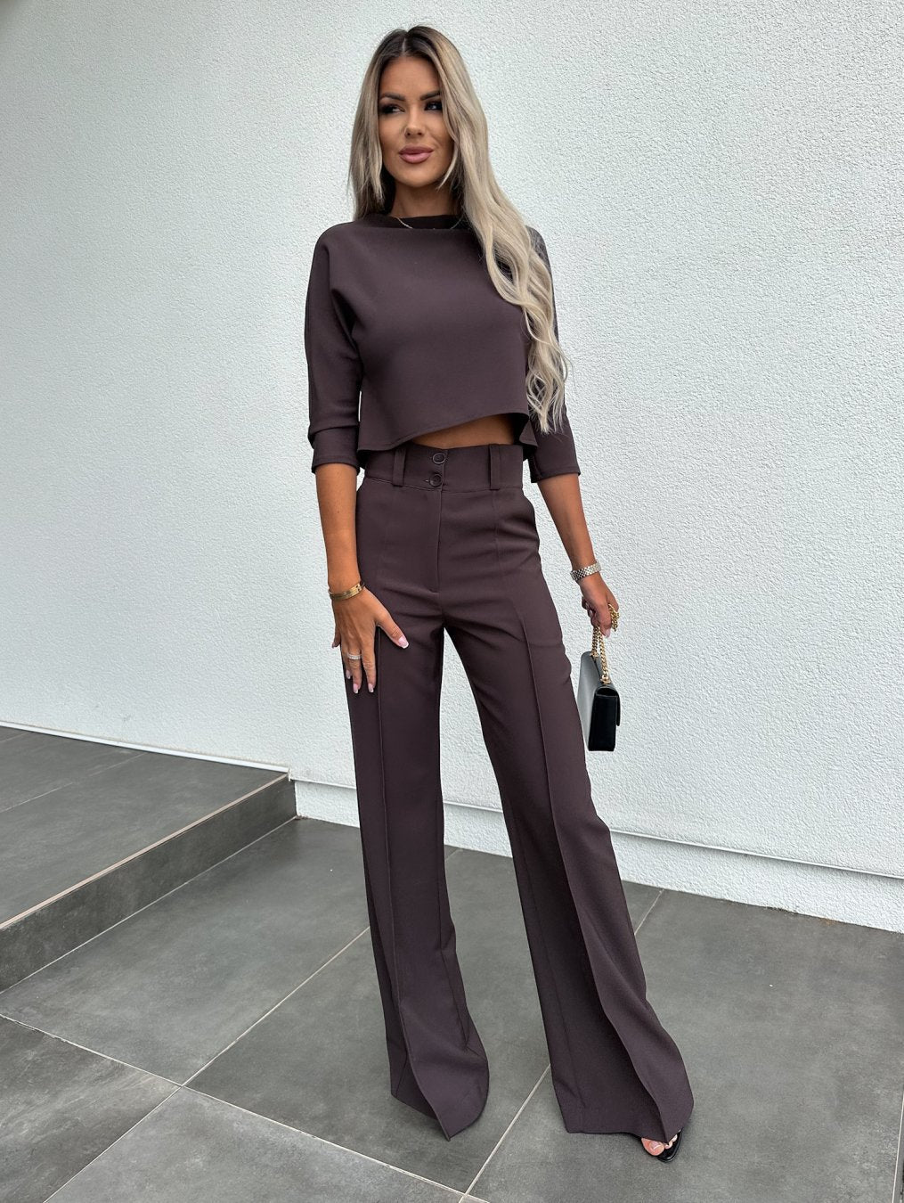 Women's Two-Piece Lounge Set | Short Sleeve Top Flare Pants