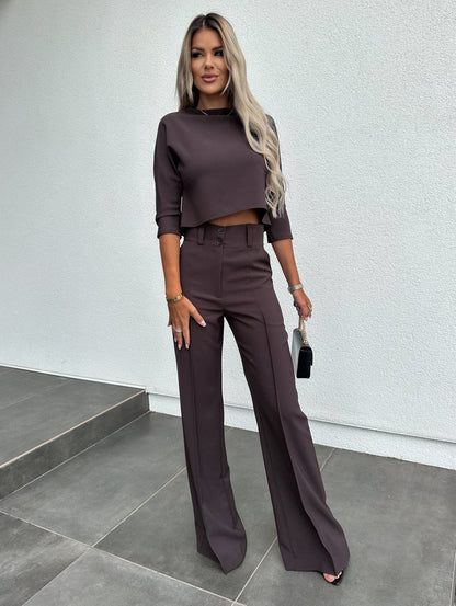 Women's Two-Piece Lounge Set | Short Sleeve Top Flare Pants