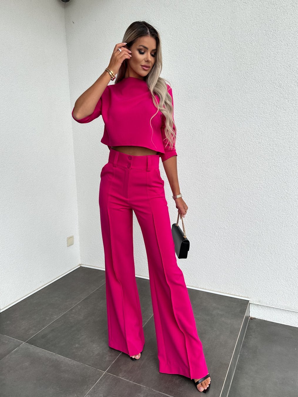 Women's Two-Piece Lounge Set | Short Sleeve Top Flare Pants