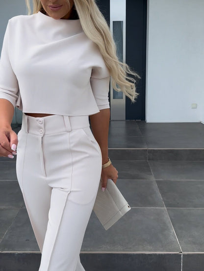 Women's Two-Piece Lounge Set | Short Sleeve Top Flare Pants