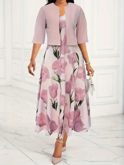 Women's Maxi Dress with Jacket Set | Pink Floral