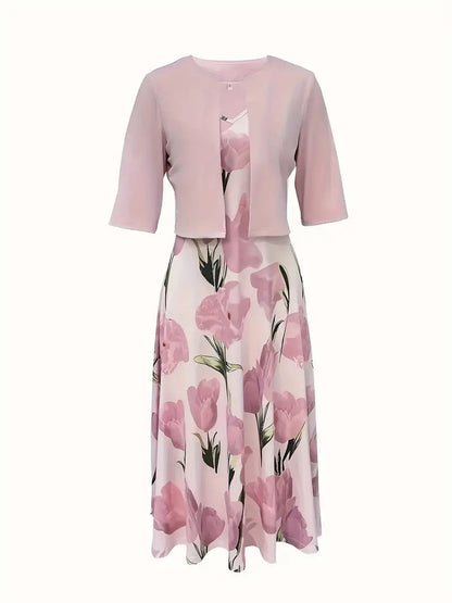 Women's Maxi Dress with Jacket Set | Pink Floral