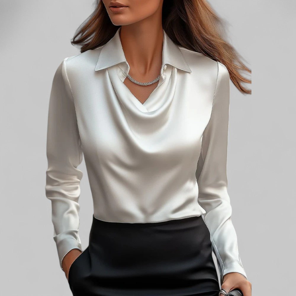 Rose | Chic Draped Neck Blouse with Long Sleeves