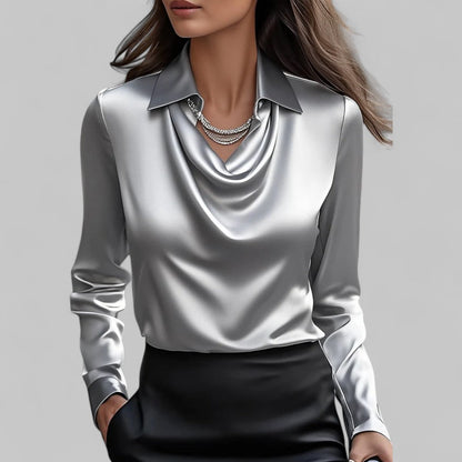 Rose | Chic Draped Neck Blouse with Long Sleeves