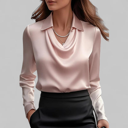 Rose | Chic Draped Neck Blouse with Long Sleeves