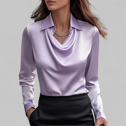 Rose | Chic Draped Neck Blouse with Long Sleeves