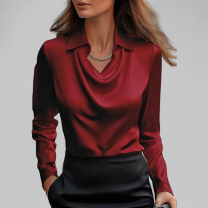 Rose | Chic Draped Neck Blouse with Long Sleeves