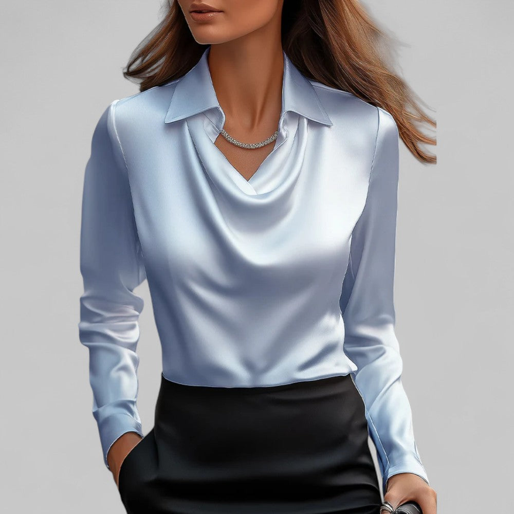 Rose | Chic Draped Neck Blouse with Long Sleeves