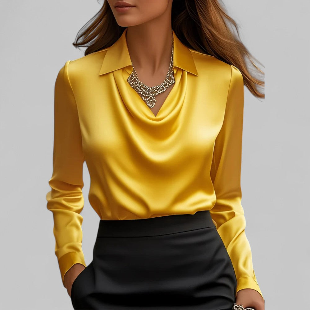 Rose | Chic Draped Neck Blouse with Long Sleeves