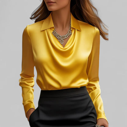 Rose | Chic Draped Neck Blouse with Long Sleeves