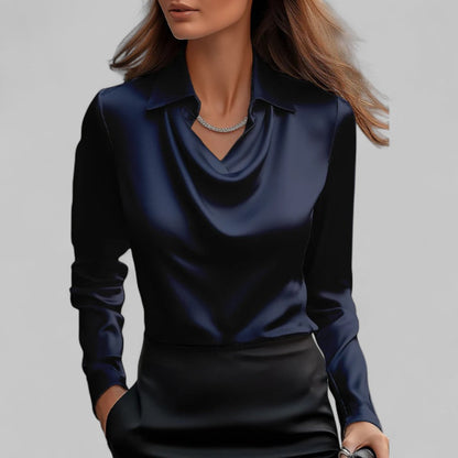 Rose | Chic Draped Neck Blouse with Long Sleeves