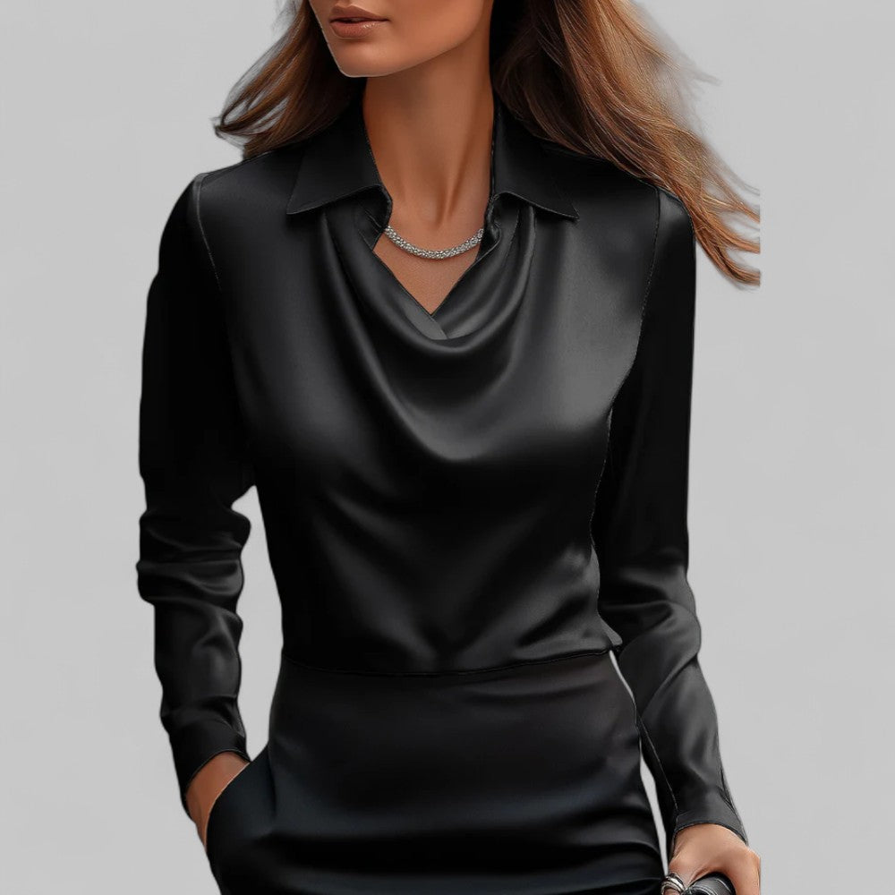 Rose | Chic Draped Neck Blouse with Long Sleeves