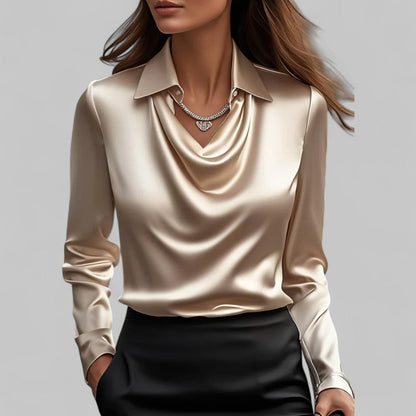 Rose | Chic Draped Neck Blouse with Long Sleeves