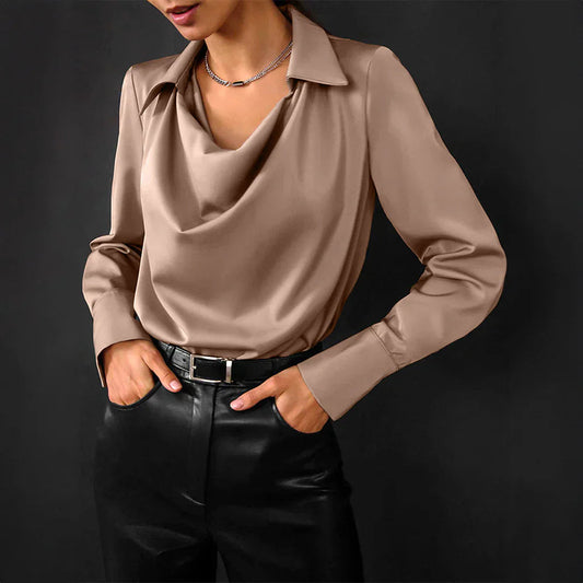 Samantha | Chic Draped Neck Blouse with Long Sleeves