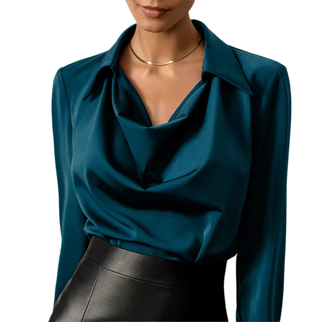 Samantha | Chic Draped Neck Blouse with Long Sleeves