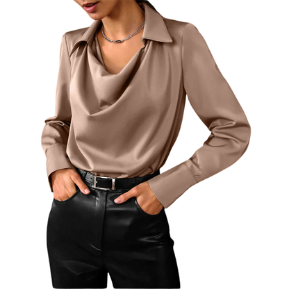 Samantha | Chic Draped Neck Blouse with Long Sleeves