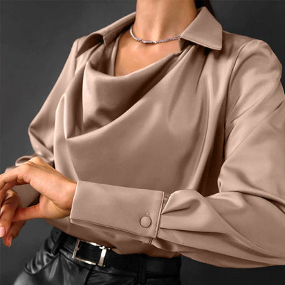 Samantha | Chic Draped Neck Blouse with Long Sleeves
